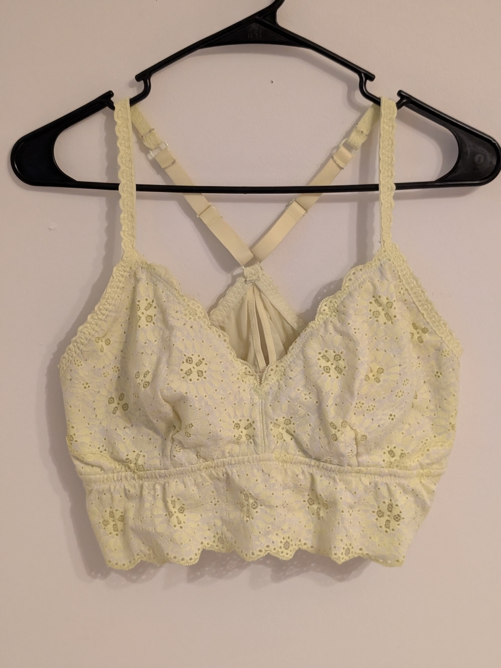 aerie Pale Yellow Eyelet Lace Bralette Cami